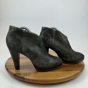 Womens Frye Harlow Campus Black Leather Casual Heeled Ankle Booties Size 9.5 M